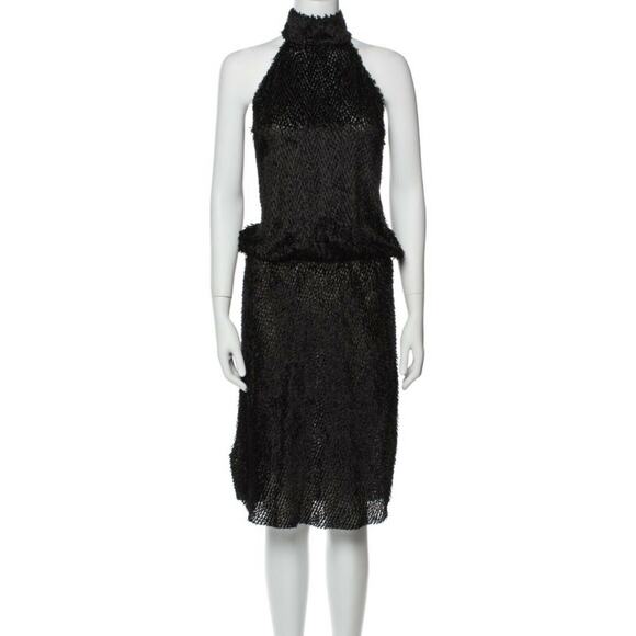 Nili Lotan Black Fringe Silk Blend Blouson Halter Dress NWT Size S - Picture 3 of 9